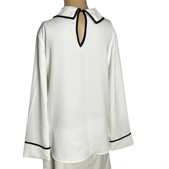 Zara blouse,women S. White,black contrast piping  , cowl ,key hole,career,classy - Picture 2 of 10